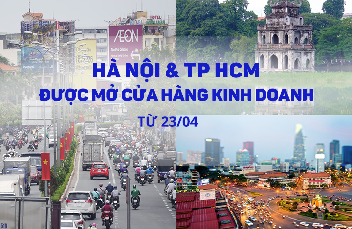 Hà Nội, TP.HCM cùng xuống nhóm nguy cơ, từ 23-4 được mở cửa hàng kinh doanh