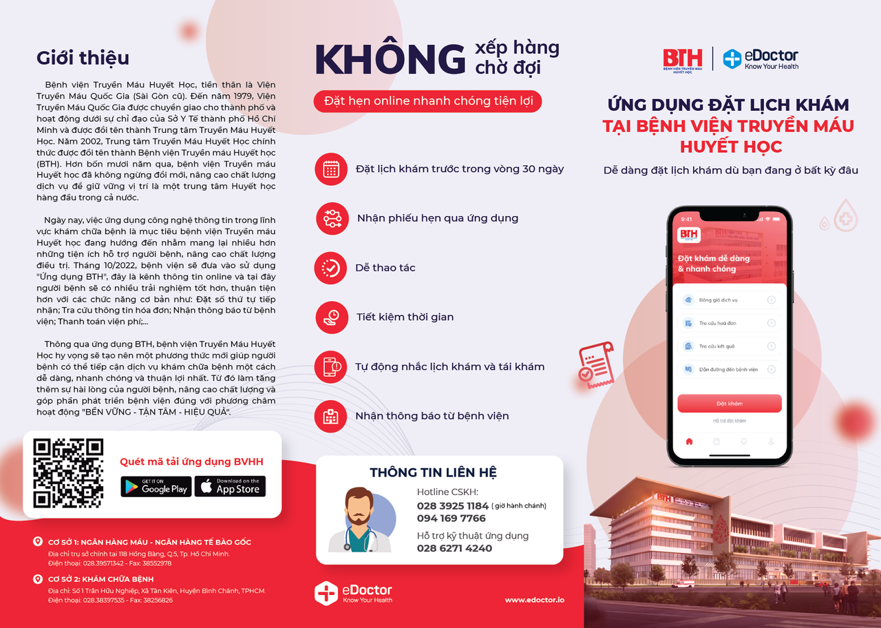 Bệnh viện Truyền Máu Huyết Học phối hợp cùng eDoctor ra mắt ứng dụng đặt khám